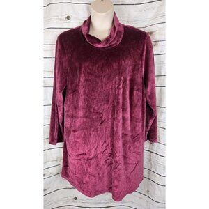 Pure J. Jill Top Womens 3X Magenta Velour Velvet Tunic Top Cowl Neck Womens